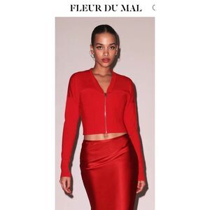 Fleur du Mal Knit Zip Bustier Cardigan in Rouge M